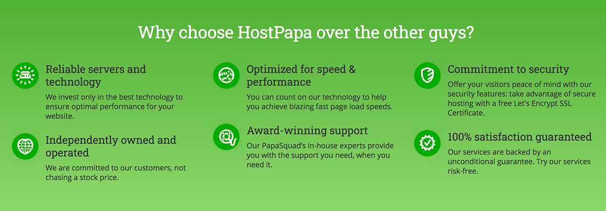 Choose Hostpapa over other web hosting services because of the reliable servers and performance optimization.